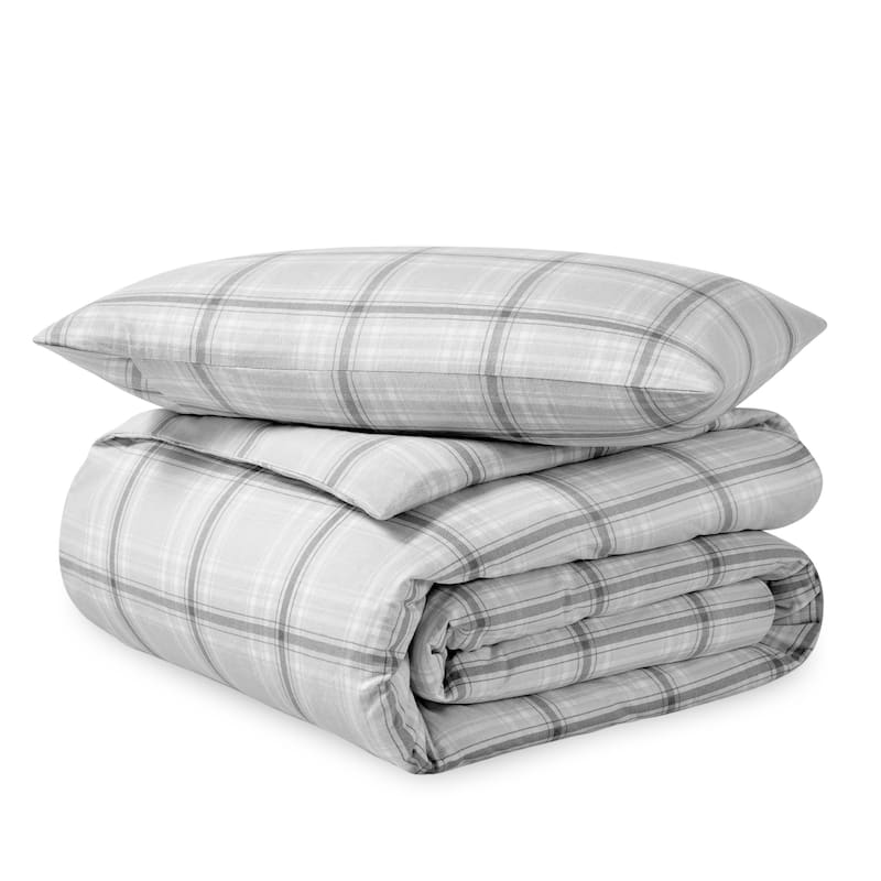 Bare Home Cotton Flannel Duvet Cover and Sham Set - Tartan Plaid - Twin