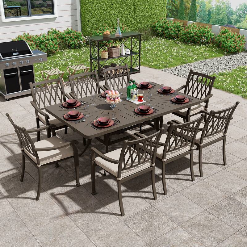 8 - Person Rectangular Outdoor Dining Set with Cushions - Beige