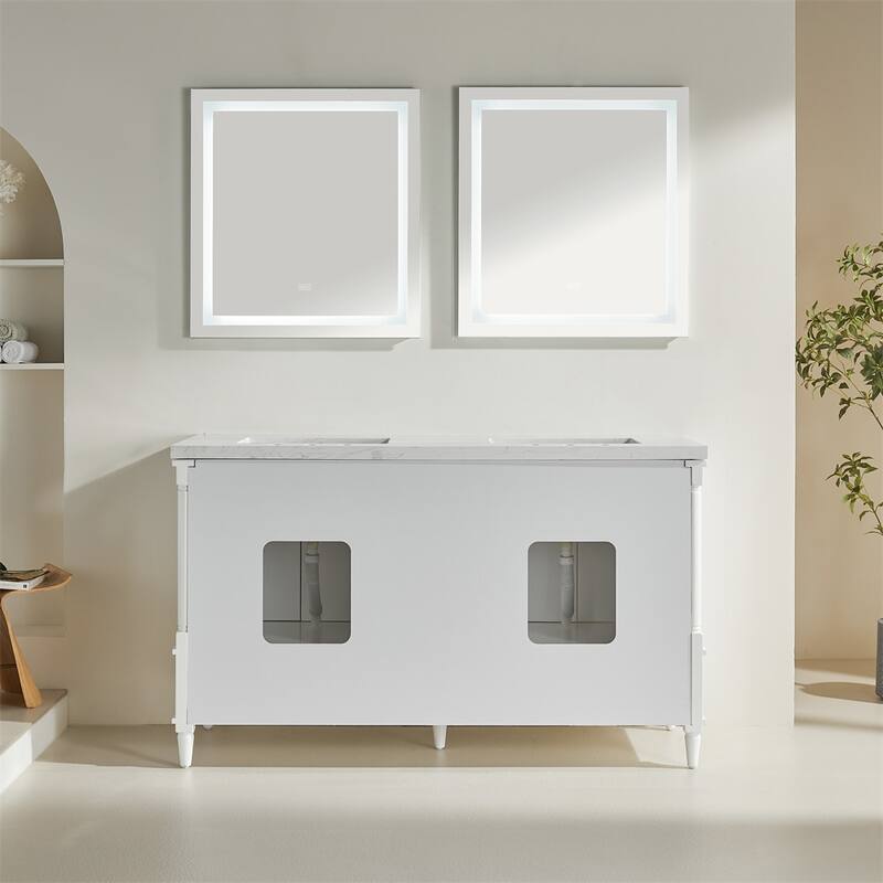 60" Double Bathroom Vanity with Adjustable Hinge & Soft Close Drawers