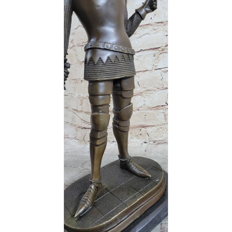 Bronze Sculpture Statue Figure Of Medieval Warrior Knight In Full Plate Mail Armor