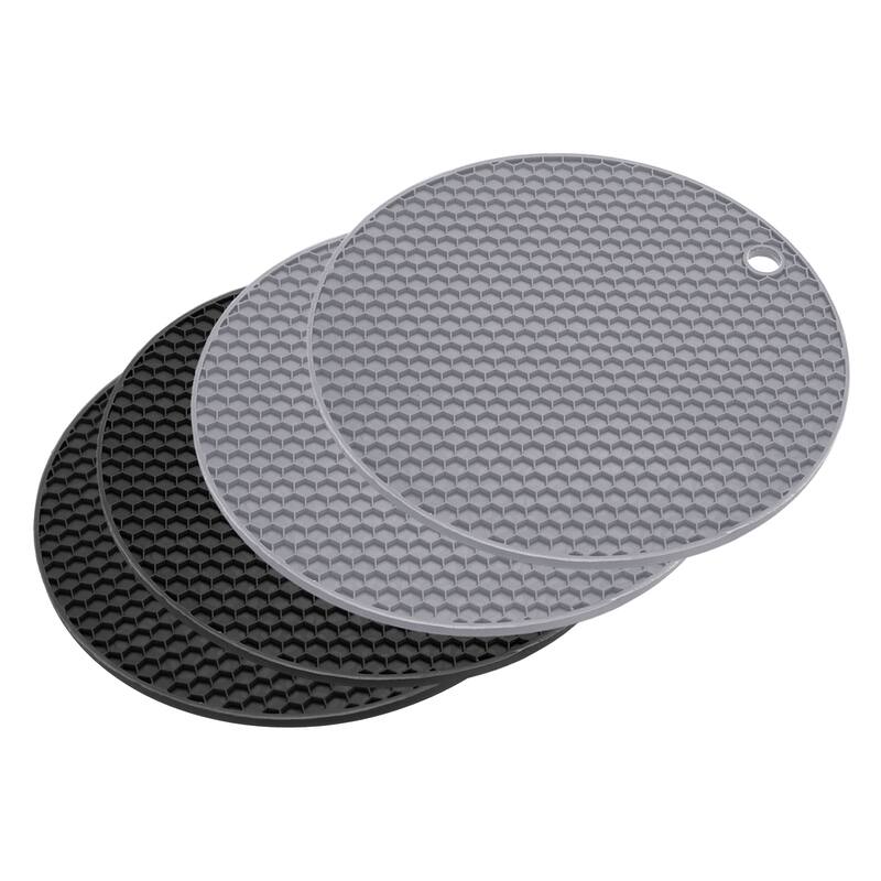 4pcs Silicone Table Trivet Mat Non-Slip Heat Resistant Pad-Black+Light Grey - Black+Light Grey