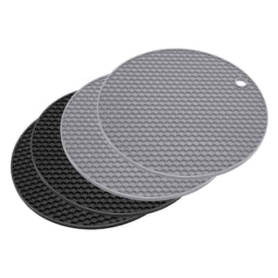4pcs Silicone Table Trivet Mat Non-Slip Heat Resistant Pad-Black+Light Grey - Black+Light Grey