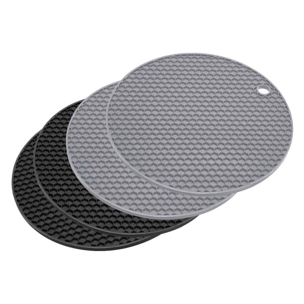 4pcs Silicone Table Trivet Mat Non-Slip Heat Resistant Pad-Black+Light Grey - Black+Light Grey