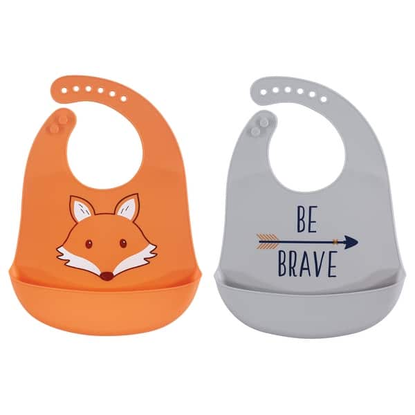 slide 1 of 1, Hudson Baby Infant Boy Silicone Bibs 2pk, Fox, One Size - Fox - One Size One Size - Fox