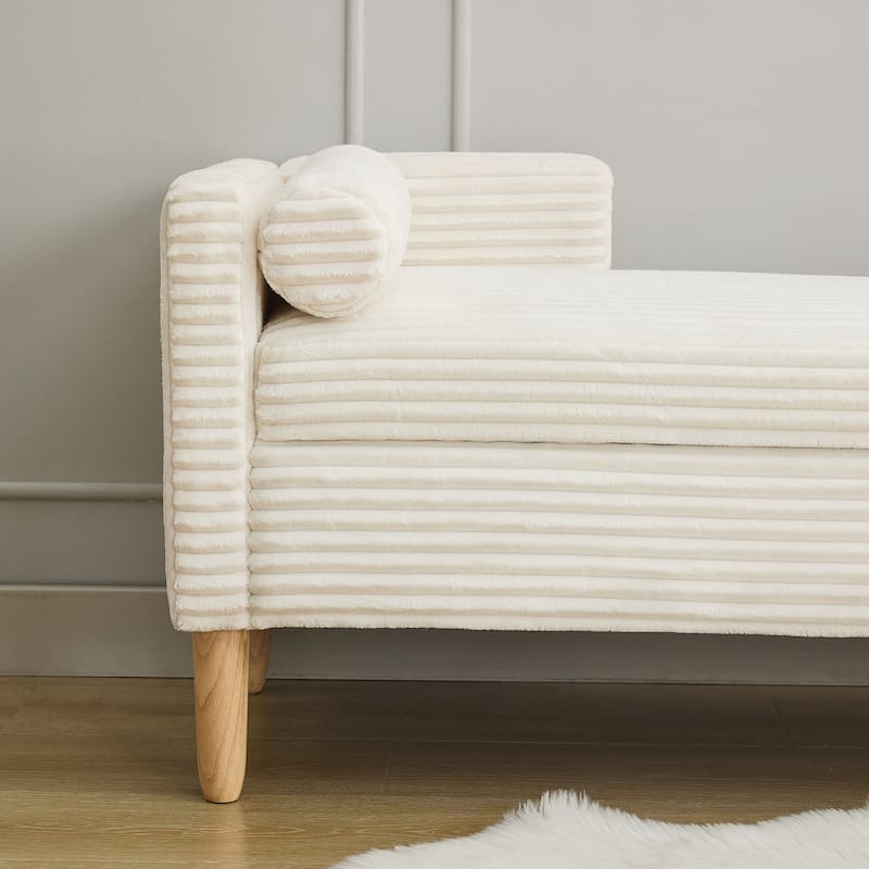 Corduroy Storage Soft Bench with Armrests, Backrest and Two bolster Pillows for Living Room, Entryway and Bedroom