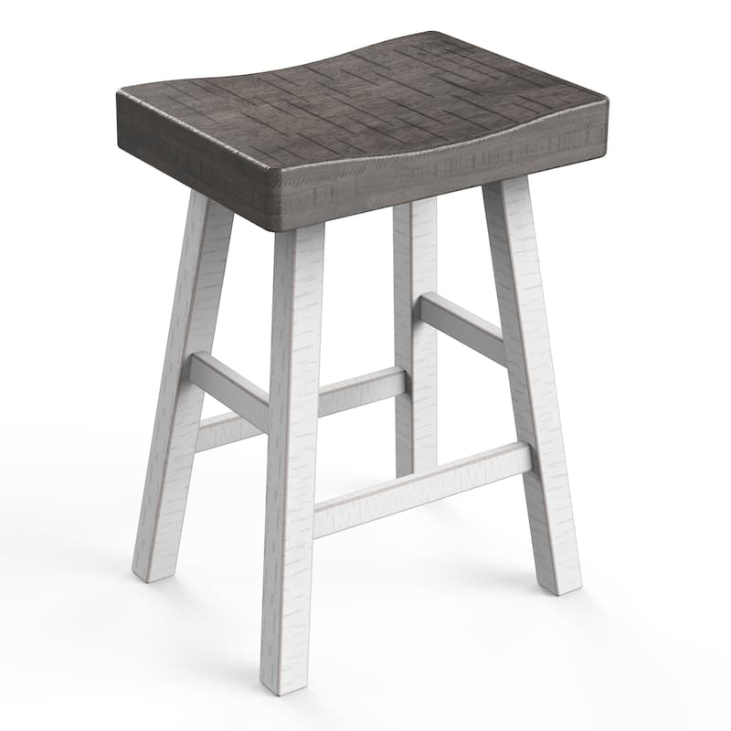 24" Farmhouse Gray Solid Wood Backless Set of 2 Saddle Stool