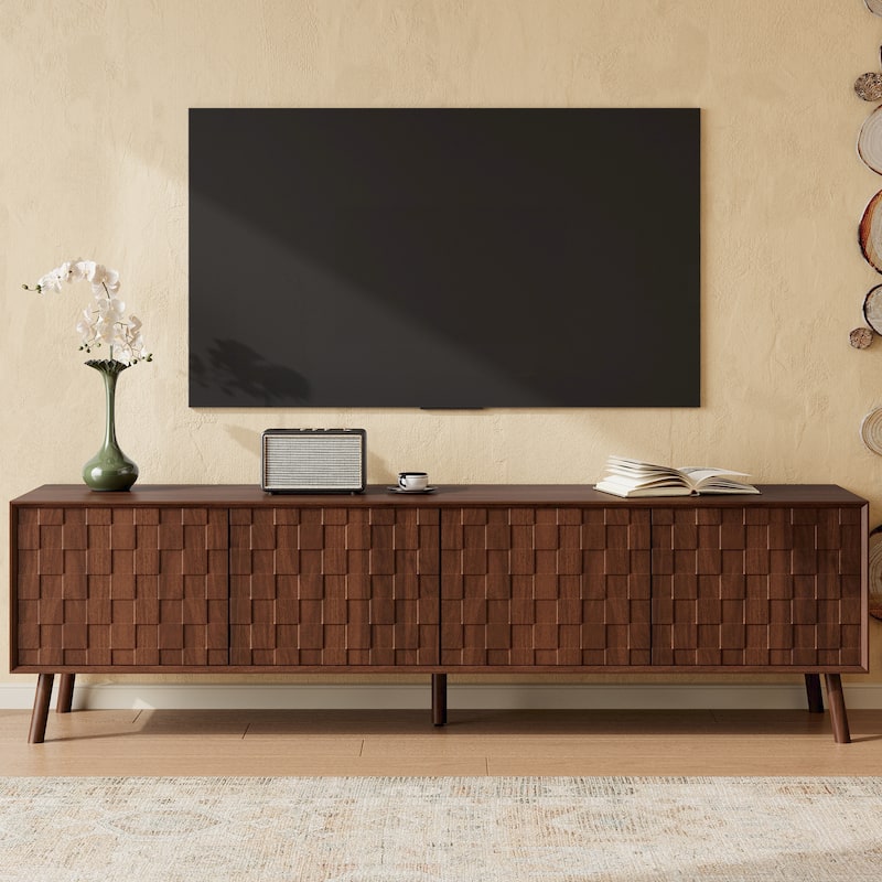 70inch Modern TV Stand for TVs up to 80 inches for Living Room, Entertainment Center with Solid Wood Legs, Soft Closing