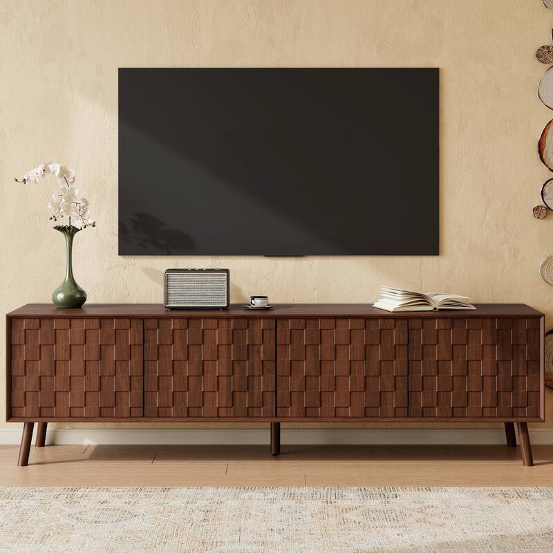Modern 70" TV Stand for TVs up to 80", Entertainment Center Media Console Table with Solid Wood Legs