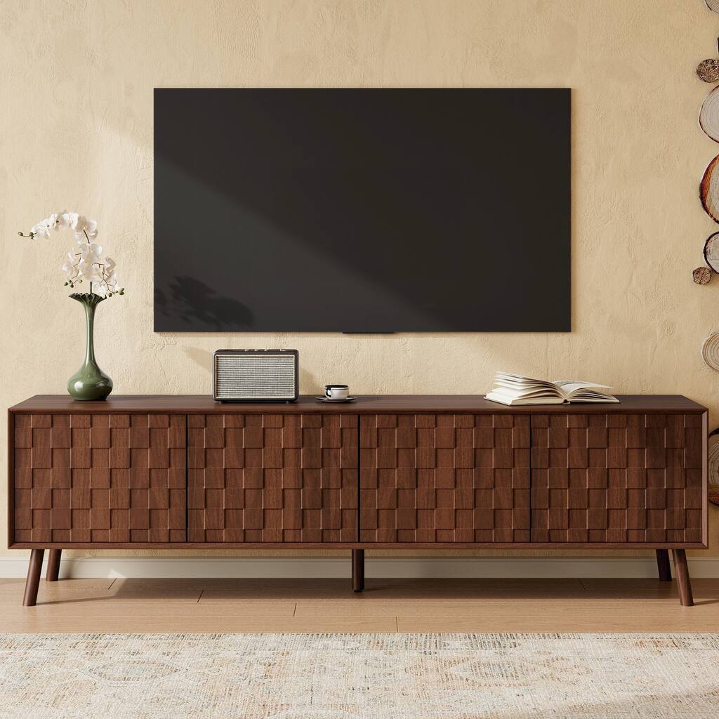 Modern 70" TV Stand for TVs up to 80", Entertainment Center Media Console Table with Solid Wood Legs