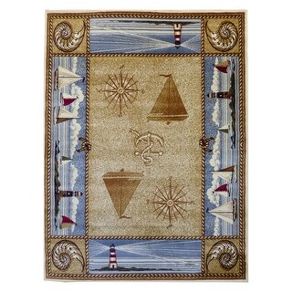 Sovalye Collection Beige Nautical Themed 3'x5' Area Rug w/ JuteBacking ...