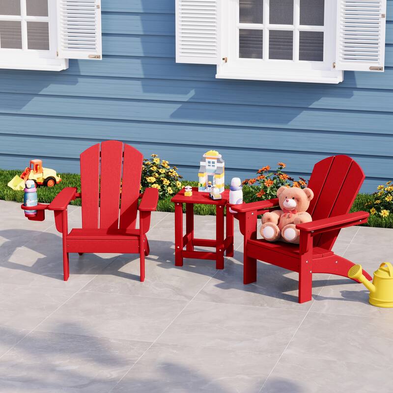 Laguna Kids Outdoor Poly Adirondack Chair with Side Table 3-Piece Set