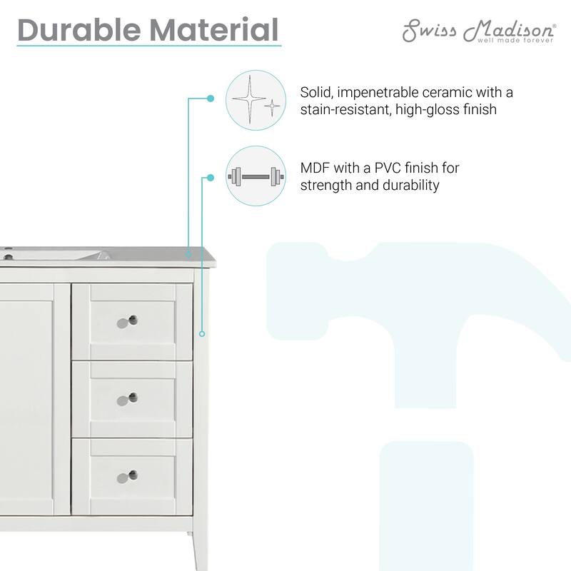 Swiss Madison Cannes 48" Single, Two Doors, Three Drawers, Bathroom Vanity