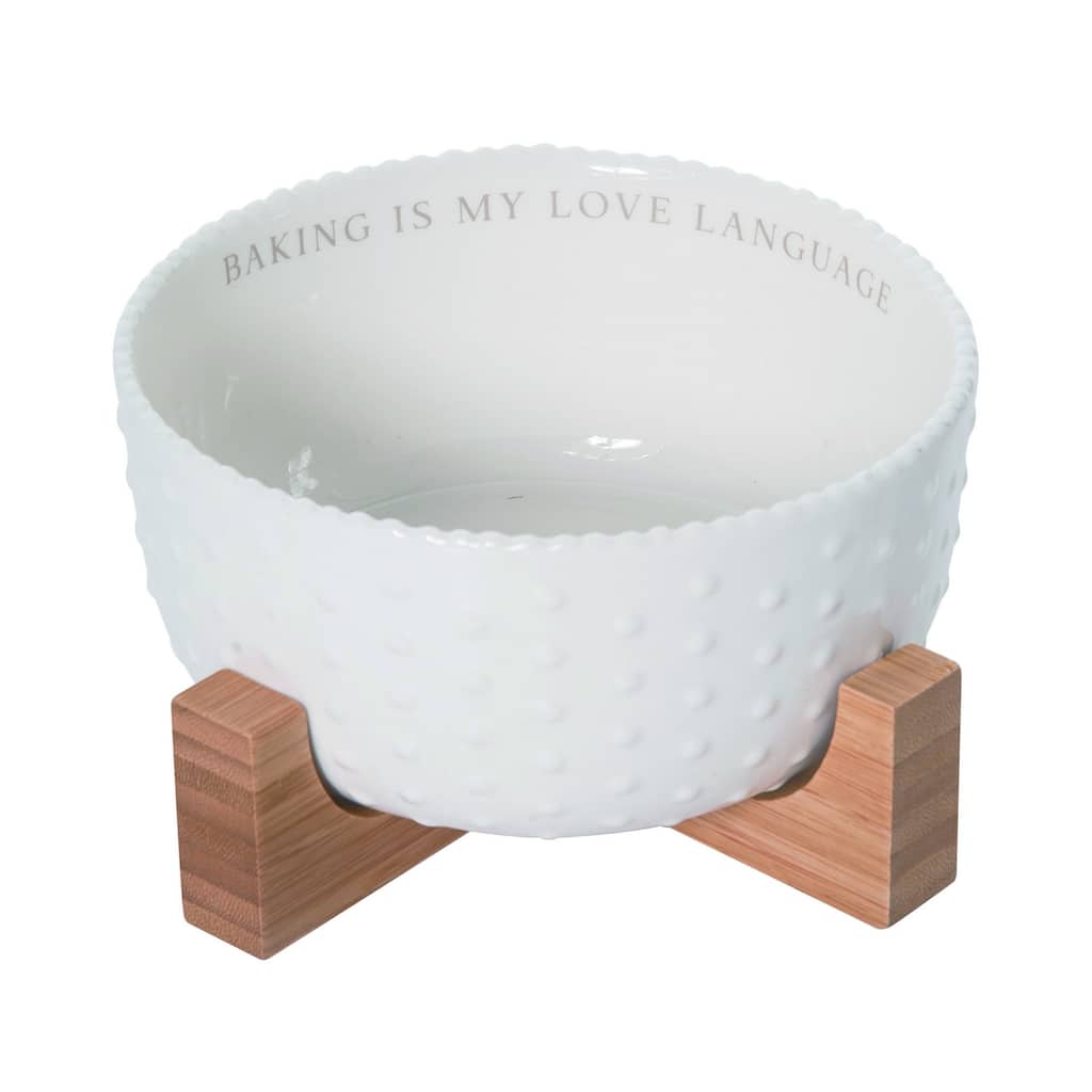 Transpac Ceramic 6.25 in. Multicolor Everyday Bowl and Bamboo Trivet Set