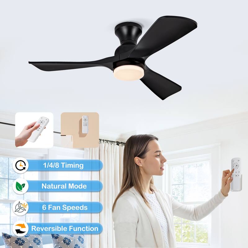 42" Flush Mount Ceiling Fan with Remote Control and Lights, Quiet DC Motor