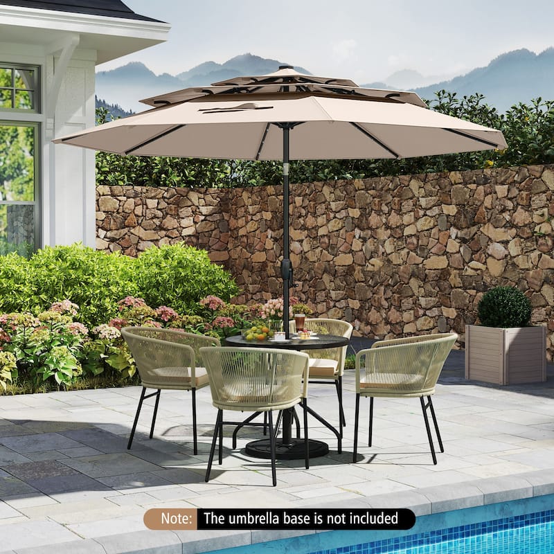 Gymax 10 FT Solar Patio Umbrella w/ 32 LED Lights 3-Tier Vented Top