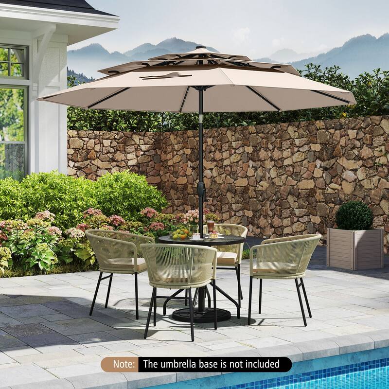Polyester 10.3ft Solar LED Patio Umbrella with Auto Tilt and Crank