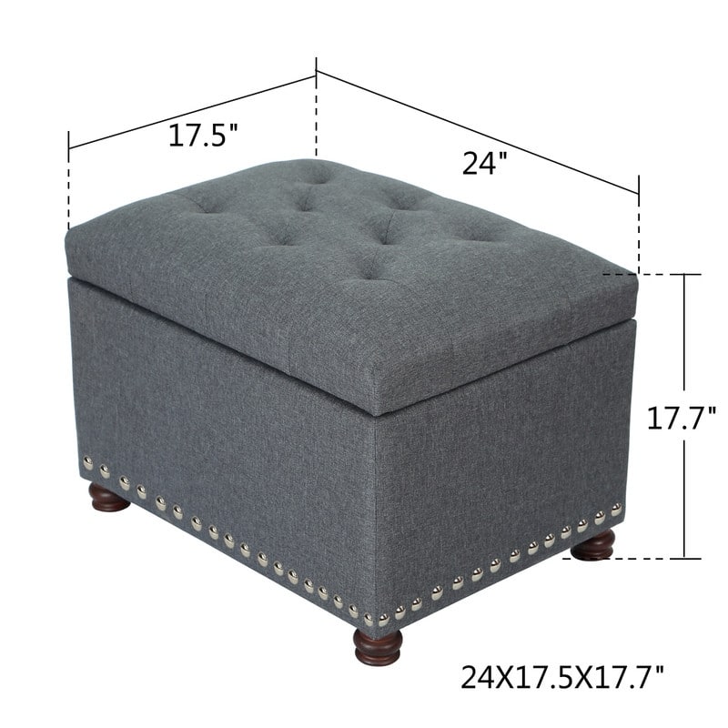 Adeco Norsup Grey Blended Linen Storage Ottoman Footstool