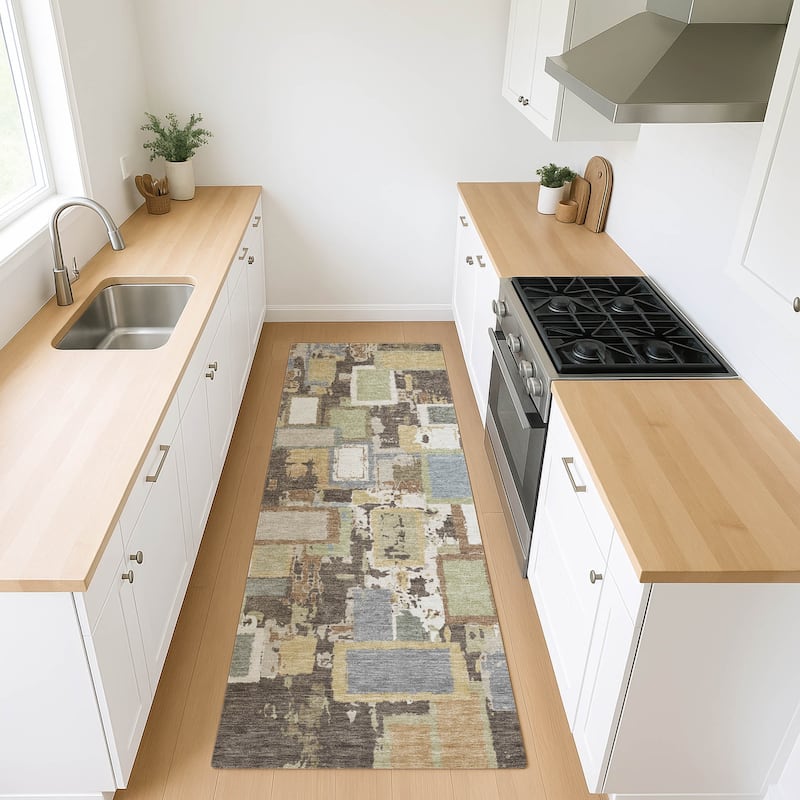 Machine Washable Indoor/ Outdoor Contemporary Geo Chantille Rug