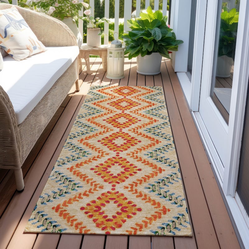 Machine Washable Indoor/ Outdoor Chantille Boho Global Rug