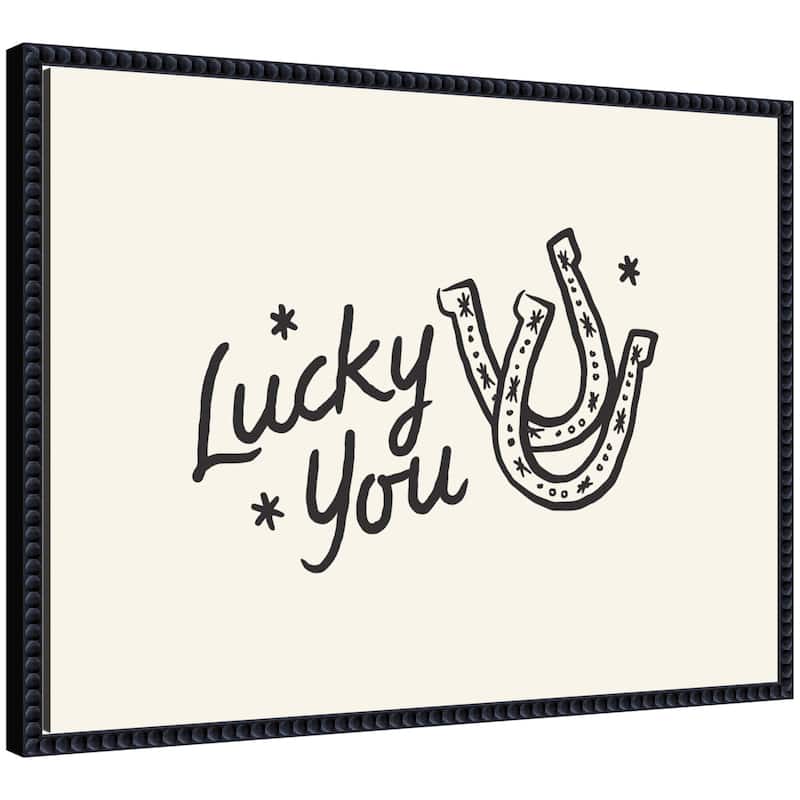 Kate and Laurel Lucky You Horseshoe Hand Drawn by Lucky Guava Framed Canvas Wall Art Print - 18x24