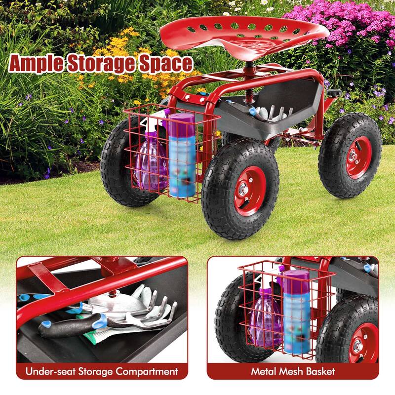 Costway Garden Cart Patio Wagon Rolling Work Seat with Tool Tray - See Details