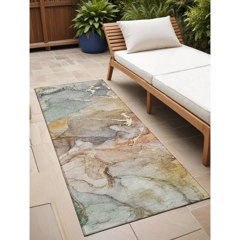Galu Artistic Abstract Weather Resistant Modern Chic Outdoor Rug - 2' X 8' - Multi