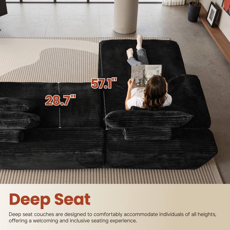 OVIOS L-Shaped Sofa with Dual-Tone Stripe Fabric​