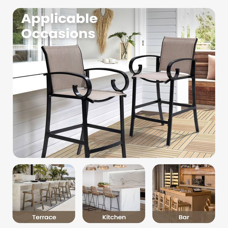Outdoor Patio Aluminum BarStools Dining Armrest Chairs with Sunbrella Fabric