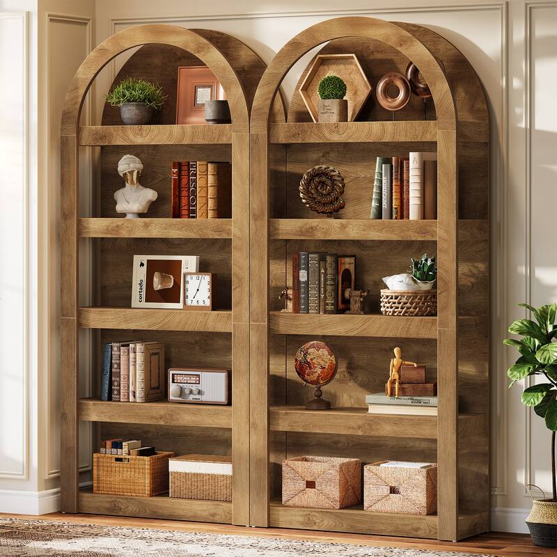 5-Tier Farmhouse Arched Bookshelf, 71" Tall Bookcase Arch-Shaped Rack