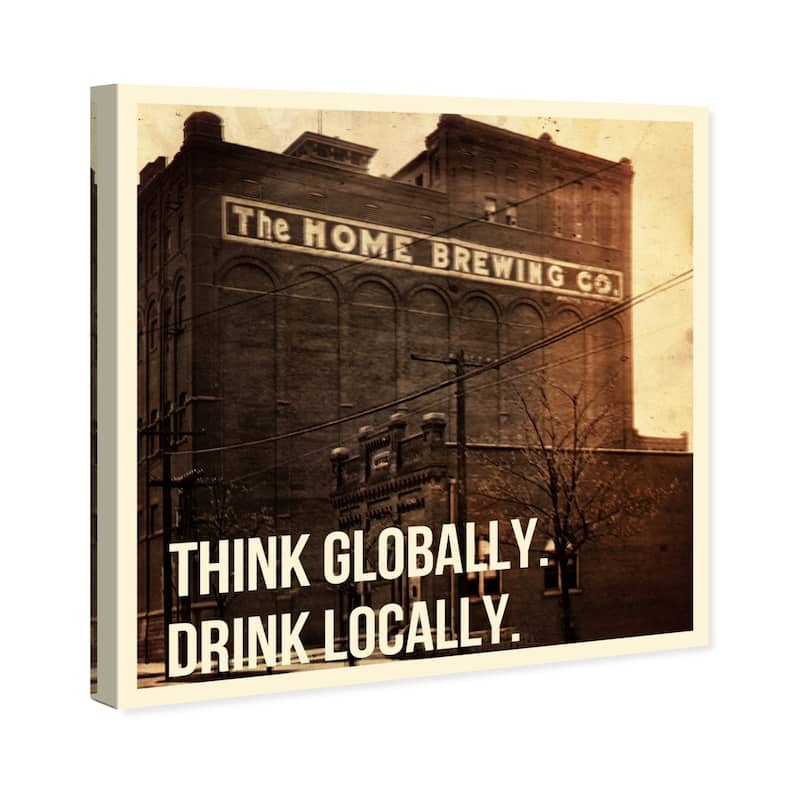 Wynwood Studio Canvas Drinks and Spirits Think And Drink Brown and Metallic Bronze Modern & Contemporary Wall Art Canvas Print