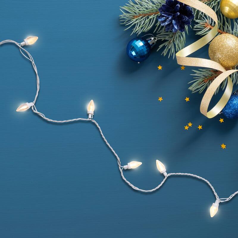 LED C7 Christmas Lights - Warm White - 16' White Wire - 25ct