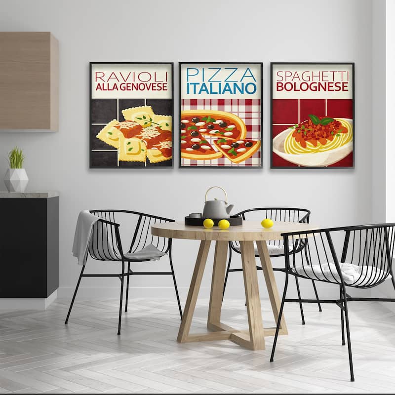 Stupell Classic Italian Pasta Meals Framed Giclee Art Design By Kim Allen (Set of 3)
