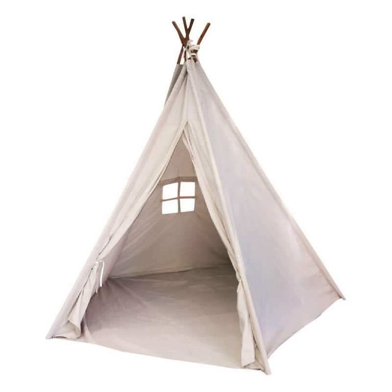 Natural Cotton Canvas Teepee Tent for Kids Indoor & Outdoor Use - 5PoleOffWhite_1pc