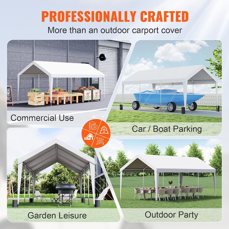 Heavy Duty Carport 10x20ft Outdoor Canopy Shelter with Reinforced Poles - 120 x 240 x 111.6 Inch