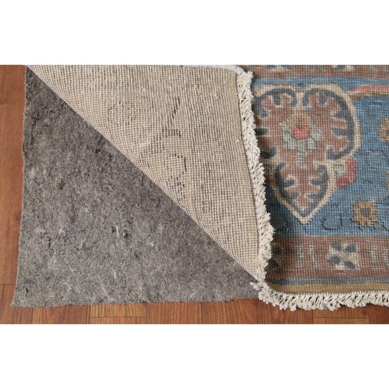 Blue Floral Tabriz Persian Antique Area Rug Hand-Knotted Wool Carpet - 9'6"x 12'10"