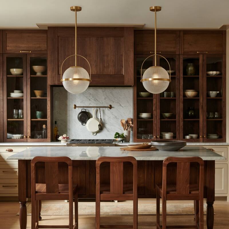 1-Light Modern Industrial Black Metal/Gold Pendant Light with Textured Glass Globe Shade for Kitchen Island Dining Room