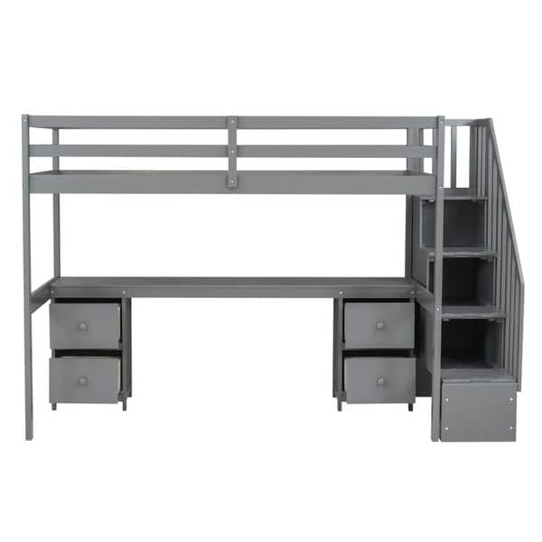 slide 2 of 11, Twin Size Loft Bed with Built-in Desk & Convertible Stairs, Solid Wood Bedframe, Twin Storage Bed with 4 Drawers&Storage Steps Gray - Twin