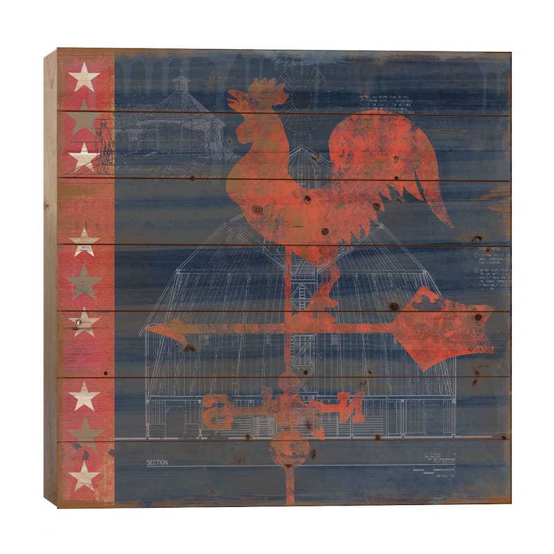 Rooster Vane Print On Wood by Carol Robinson - Multi-Color - 26x26x1.5