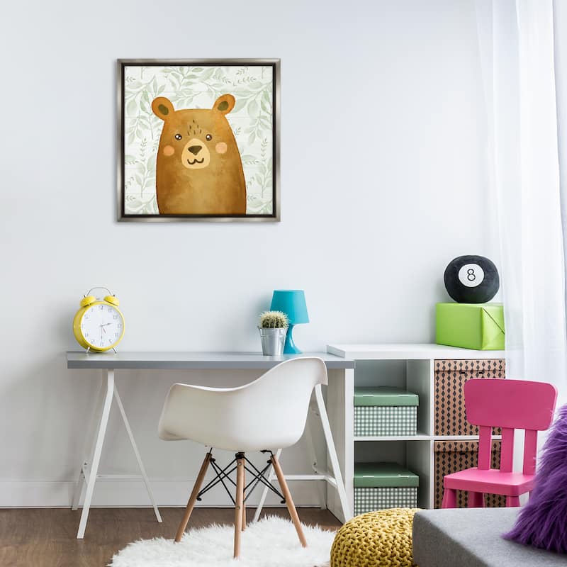 Stupell Bear on Botanicals Whimsy Framed Floater Canvas Wall Art Design By Kim Allen