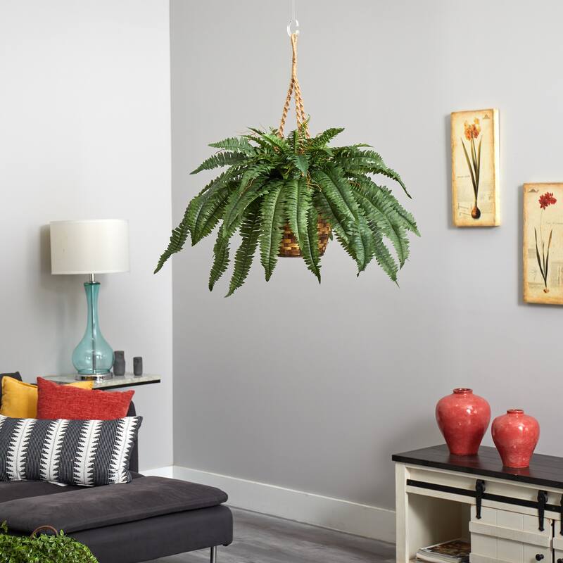 Decorative Fern Hanging Basket Artificial Plants for Home Decor Indoor Greenery & Living Room Plants