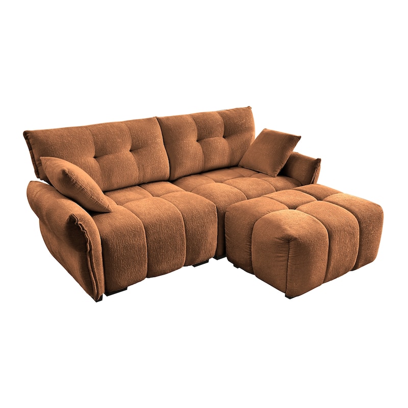 78.7" Chenille 2-Seater Sofa with Ottoman, Minimalist Design and High-Resilience Cushions