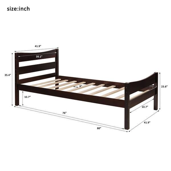dimension image slide 0 of 3, Classic Design Easy to Clean Twin Size Wood Platform Bed with Headboard and Wooden Slat Support