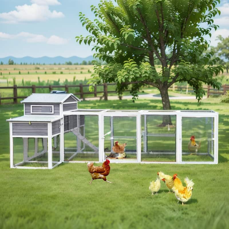 150"W 2-Story Wood Large Chicken Coop with Run, 2 Nesting Boxes