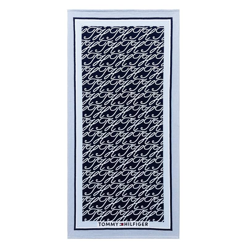 Tommy Hilfiger Printed Cotton Beach Towel - 36 x 68 - Allover Monogram Blue