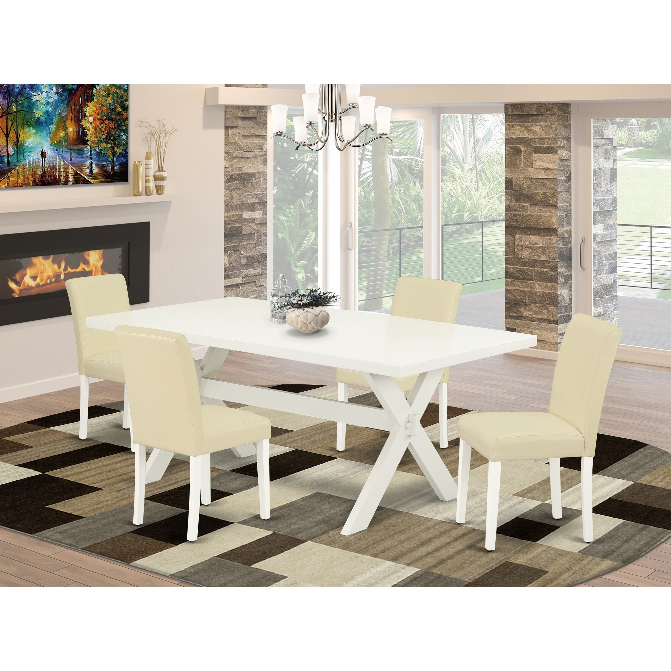 Amazing Dining Room Table Set An Excellent Linen White Kitchen Table Top And Awesome Pu Leather Dining Chairs Overstock 32845709
