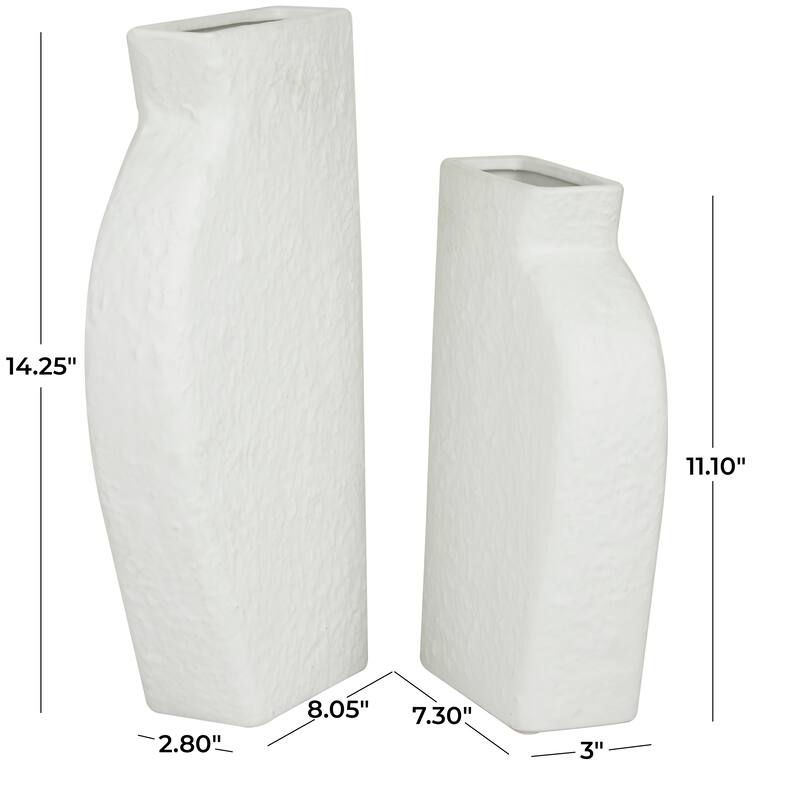 CosmoLiving by Cosmopolitan White Ceramic Textured Decorative Vase (Set of 2) - 9"W, 14"H