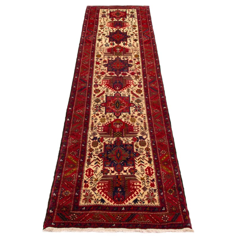 ECARPETGALLERY Hand-knotted Sarabi Cream, Red Wool Rug - 3'2 x 14'5