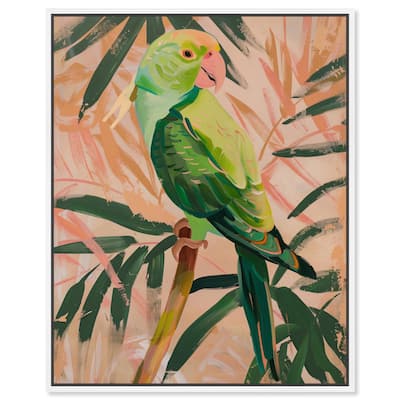 Coral and Green Parrot Canvas by Art Remedy
