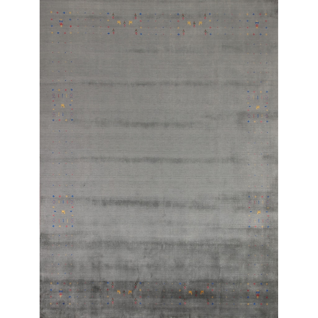 Slate Green Tribal Gabbeh Oriental Area Rug Hand-Knotted Wool Carpet - 8'1" x 9'11"