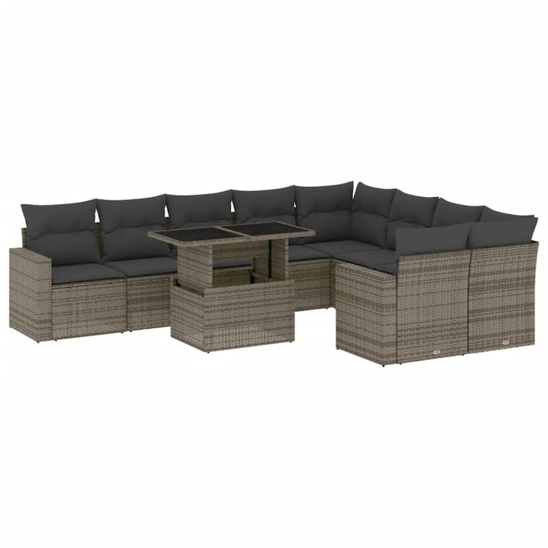 vidaXL Patio Sofa Set with Cushions Outdoor Furniture 10 Piece Poly Rattan